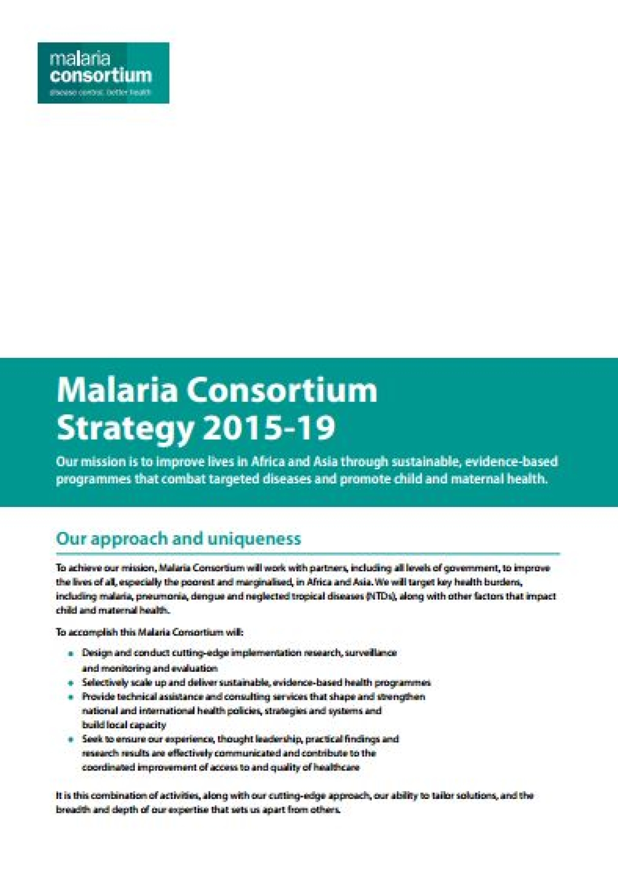 Malaria Consortium - Malaria Consortium Strategy 2015–2019